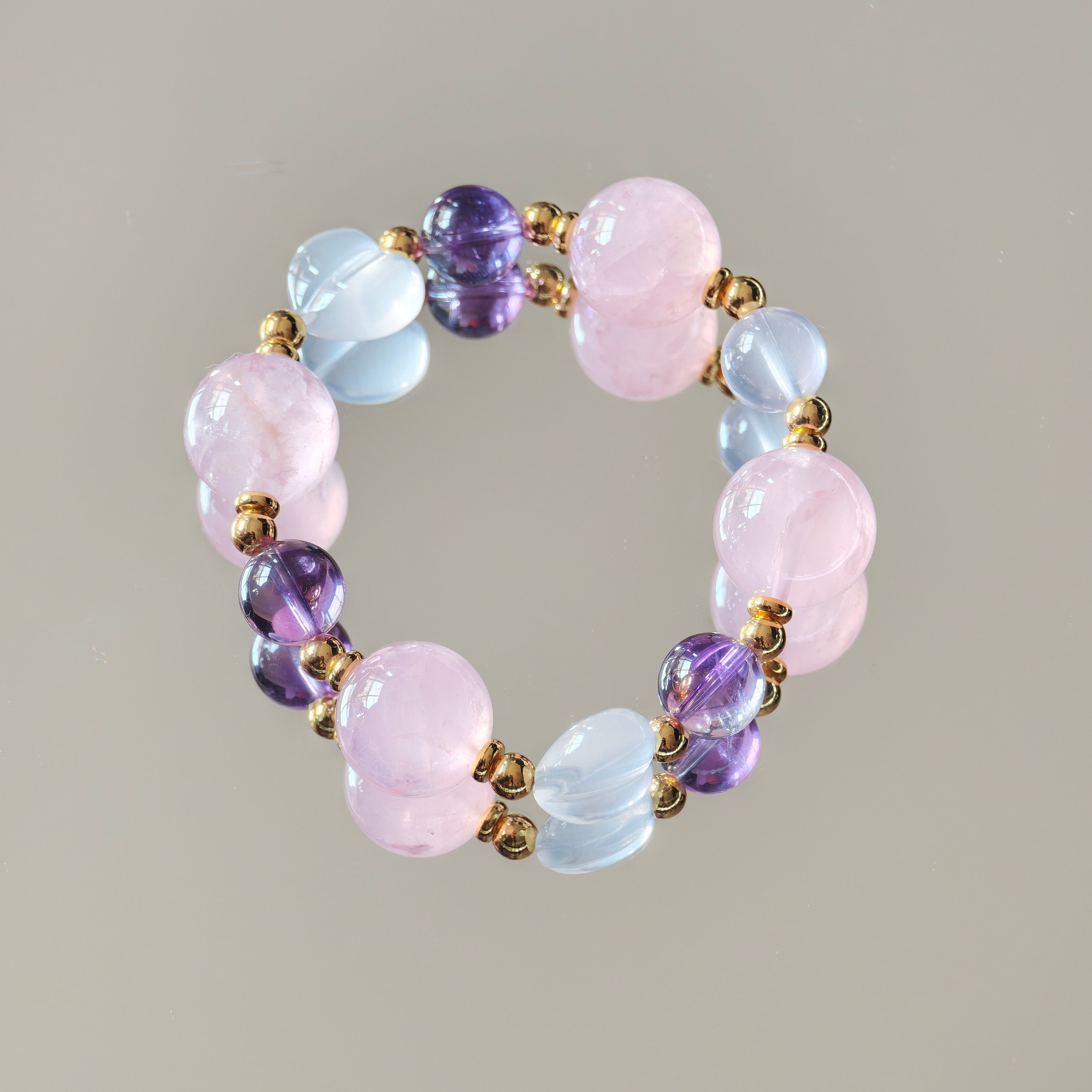 Lilas Natural Stone Bracelet - Rose Quartz, Amethyst