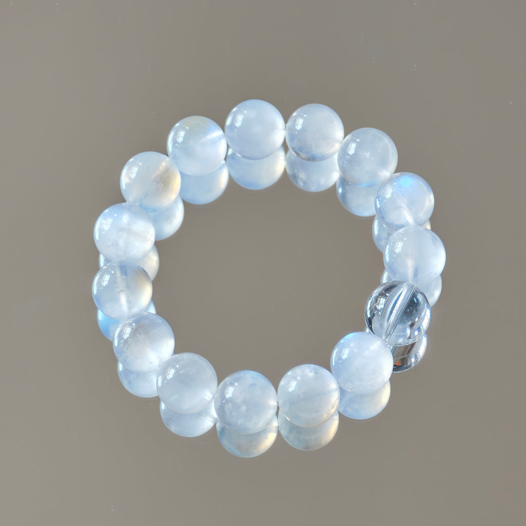 Halo Natural Stone Bracelet - Blue Moonstone & Clear Quartz